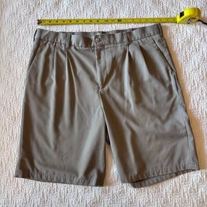 Tan Flat Front Shorts with Belt‎ Loops